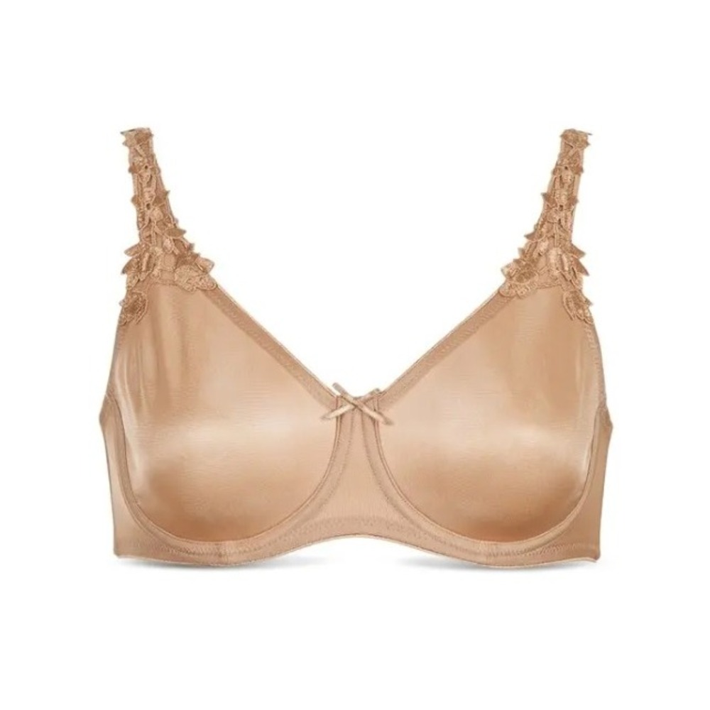 Dominique Mystique Seamless Minimizer Bra Womens 34F Mocha Lace Trim Underwire